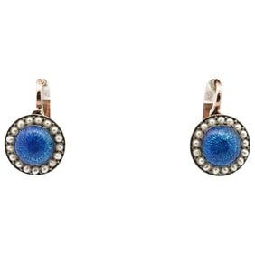 Vintage Imperial Faberge Era 14k Rose Gold and Guilloche Enameled Earrings