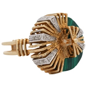 Vintage 18k Gold Diamond Malachite Ladies Ring