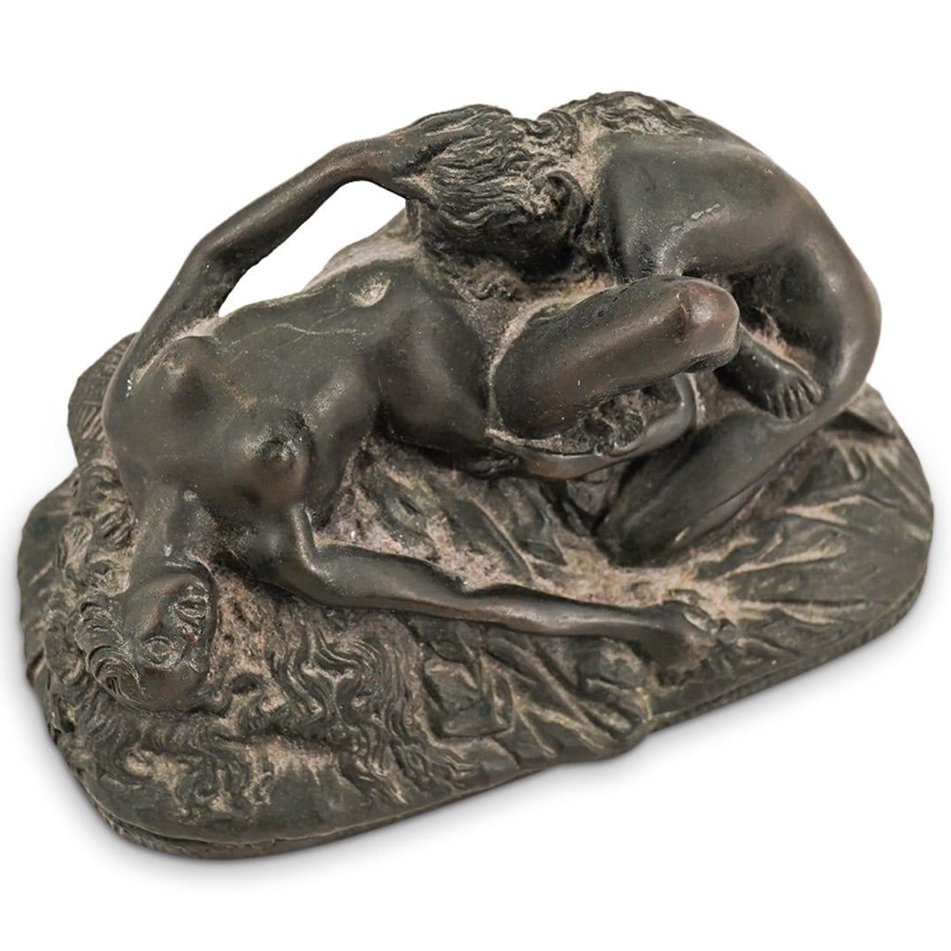 J. M. Lambeaux Erotic Bronze Sculpture: DESCRIPTION: Antique Joseph Marie Thomas Lambeaux (Belgian 1852 - 1908), bronze erotic sculpture of two women, signed in base. CIRCA: Late 19th Century ORIGIN: Belgium DIMENSIONS: H: 3" W: 4 3/4" COND