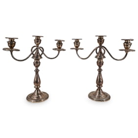 Pair Cartier New York Three Light Candelabras