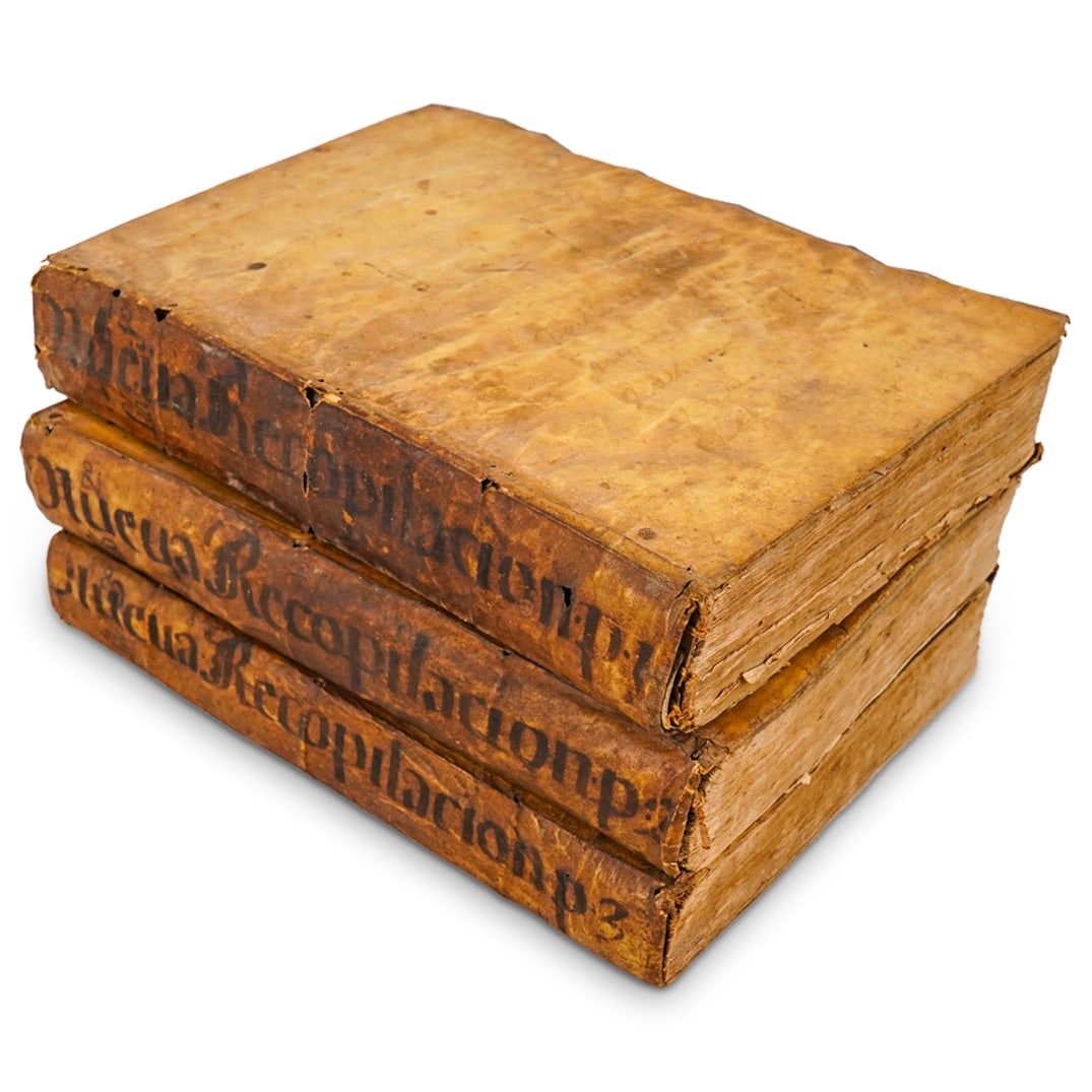 (3 Pc) 17th Century Spanish Leather Bound Laws Of The King of Spain (1 of 11)