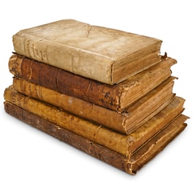 (5 Pc) 18th Century Vellum Bound Spanish And Latin Books
