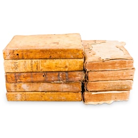 (9) Antique Vellum Covered Books