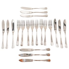 (20 Pc) Christofle Stainless "Palme" Fish Forks & Knives Set
