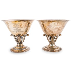 Pair Georg Jensen Sterling Silver "GJ" Mark 17b Footed Bowls