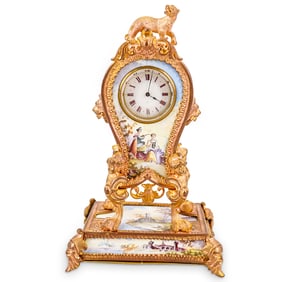 Antique Painted Enamel Miniature Clock