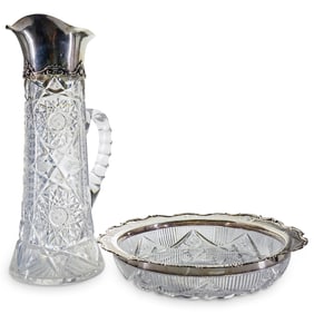 (2 Pc) Gorham Sterling Silver And Cut Crystal Bowl And Pitcher