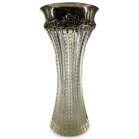 Antique American Cut Crystal And Sterling Silver Vase
