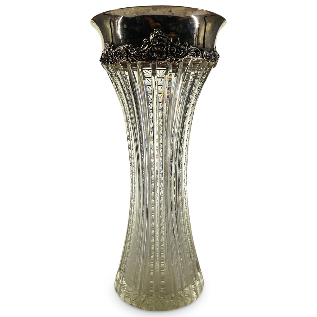 Antique American Cut Crystal And Sterling Silver Vase (1 of 7)