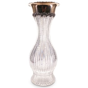 Antique J.F. Fradley & Co Cut Crystal And Sterling Silver Vase