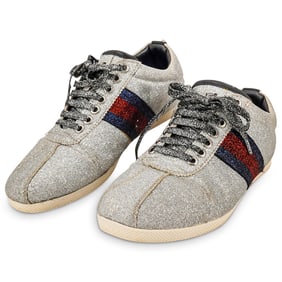 Gucci Metallic Silver Glitter Low Top Sneakers- Size 38