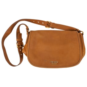 Vintage Prada Tan Leather Crossover Shoulder Bag