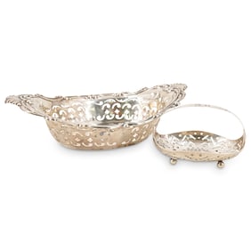 (2 Pc) Gorham Sterling Silver Basket Dish And Bowl