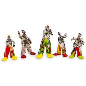 (5 Pc) Italian Murano Glass And Silver Clowns