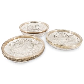 (3 Pc) Antique Silver And Cut Crystal Bowls