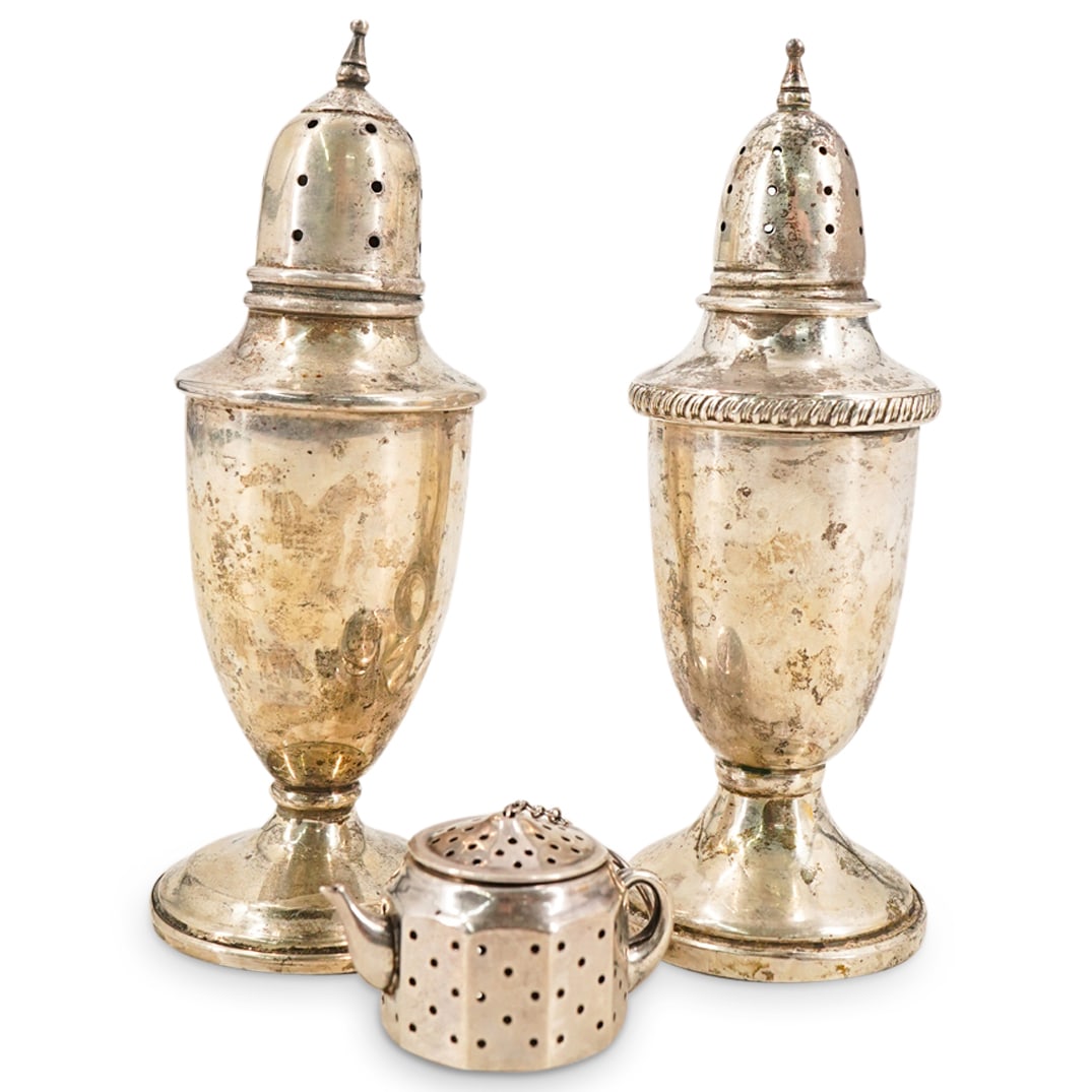 (3 Pc) Antique Sterling Silver Shakers And Teapot Form Tea Ball (1 of 20)