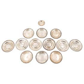 (13 Pc) Antique American Miniature Sterling Silver Dishes