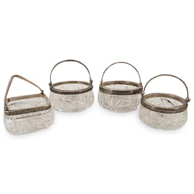 (4 Pc) Antique Eastern European Cut Crystal And 875 Silver Bowls