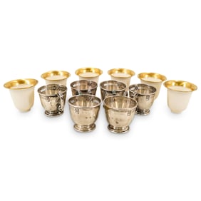 (12 Pc) Antique Dominick & Haff Sterling Silver Demitasse Holders W/ Limoges Demitasses