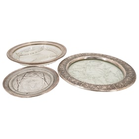 (3 Pc) Antique American Sterling Silver, Crystal, And Glass Dishes