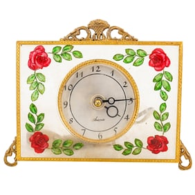 Vintage Ansonia Gilt Bronze Rose Desk Clock