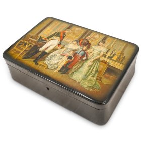 Large Russian Vishnyakov Lacquer Papier Mache Box