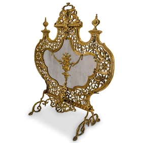 Antique Large Ornate Brass Fireplace Screen