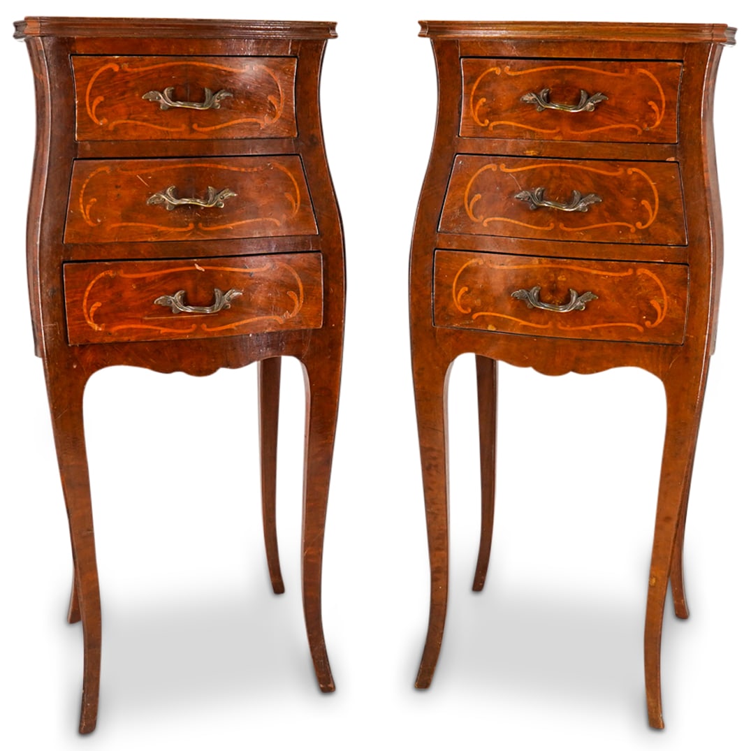 Pair Of Antique French Three Drawer Marquetry Side Tables (1 of 15)