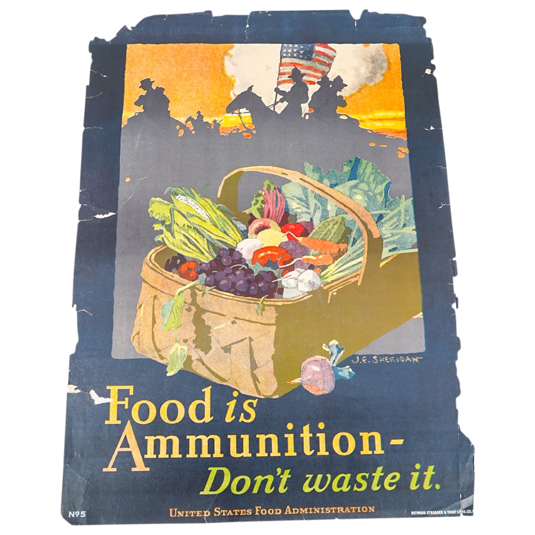 WW1 US "Food is Ammunitionâ€“Don't Waste It" Color Lithograph Poster (1 of 9)