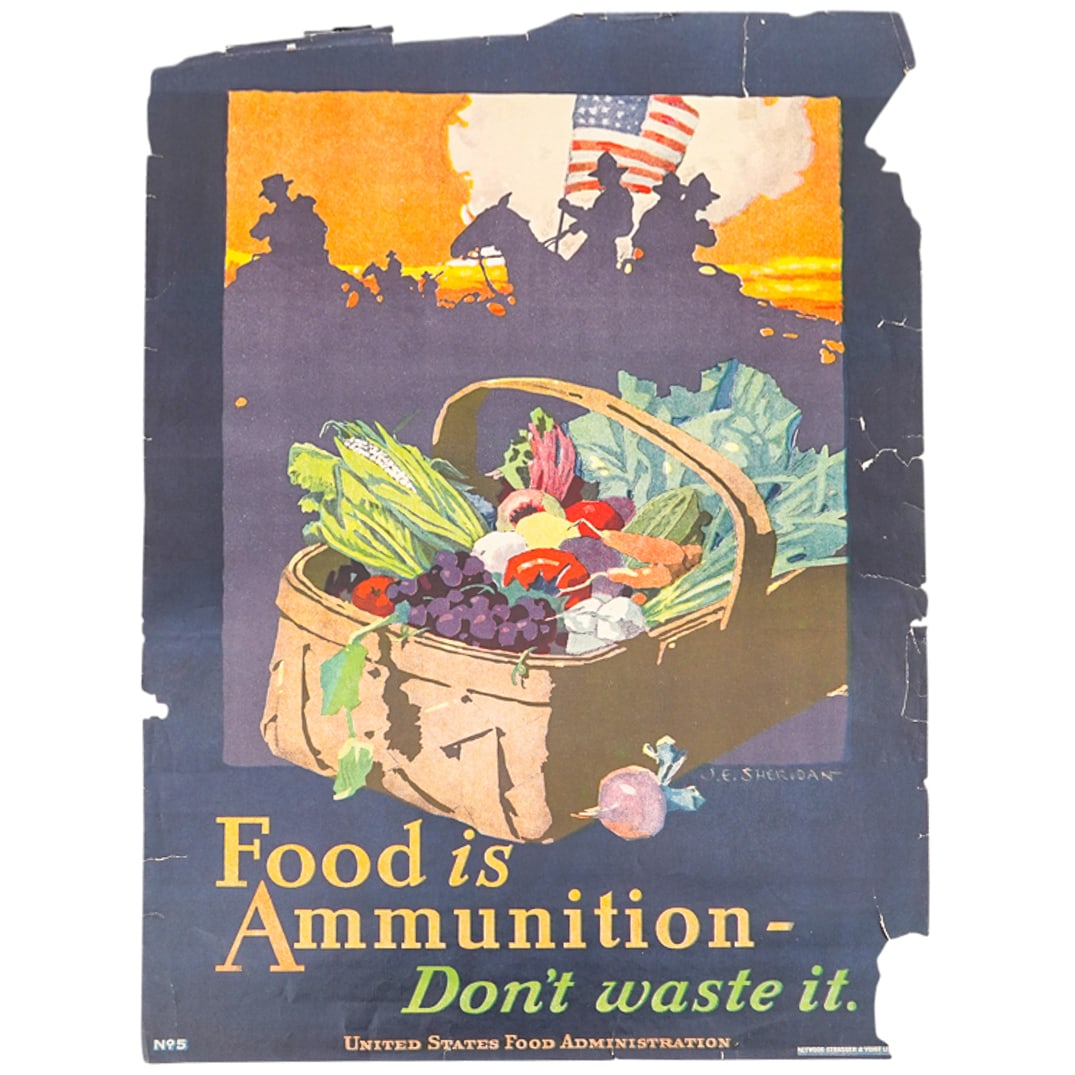 WW1 US "Food is Ammunitionâ€“Don't Waste It" Color Lithograph Poster (1 of 8)