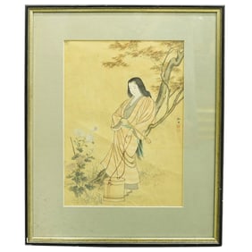 Japanese Shodo Yukawa (Japan, 1868) Framed Woodblock Print