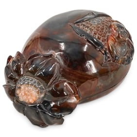 Chinese  Agate Carved Lidded Bowl