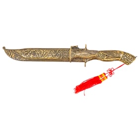 Chinese Dagger And Knife In Gilt Sheathe
