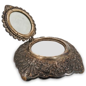 Antique Russian Double Headed Eagle Silver Plated Hinged Desk Mirror