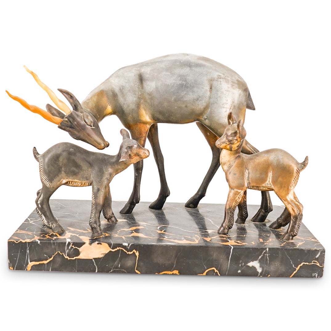 Antique French Bronze And Carved Horn Antelope Grouping (1 of 11)