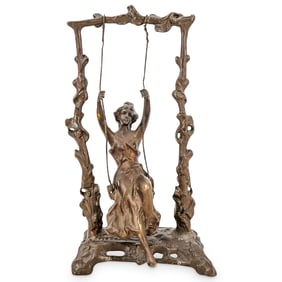 After Auguste Moreau "Girl On A Swing" Small Bronze Sculpture
