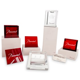 (12 Pc) Baccarat Store Display Stands & Signs Grouping