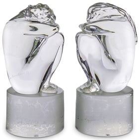 Pair R. Anatra Murano Art Glass Sitting Figure Sculptures