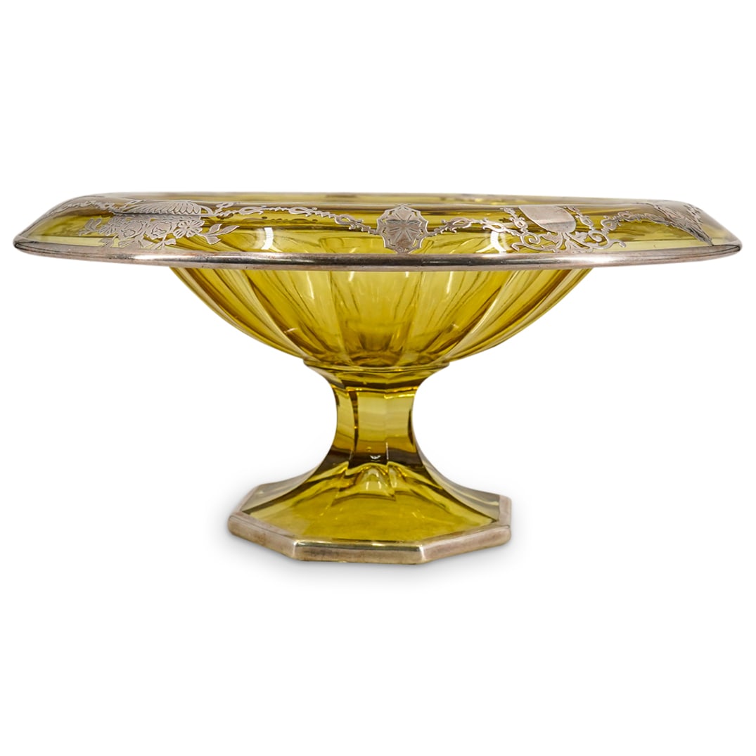 1930s Art Deco Silver Overlay Glass Compote Dish (1 of 7)