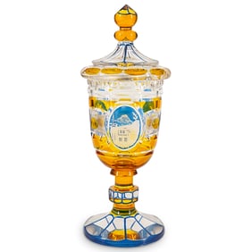 Bohemian Engraved Two Tone Glass Goblet