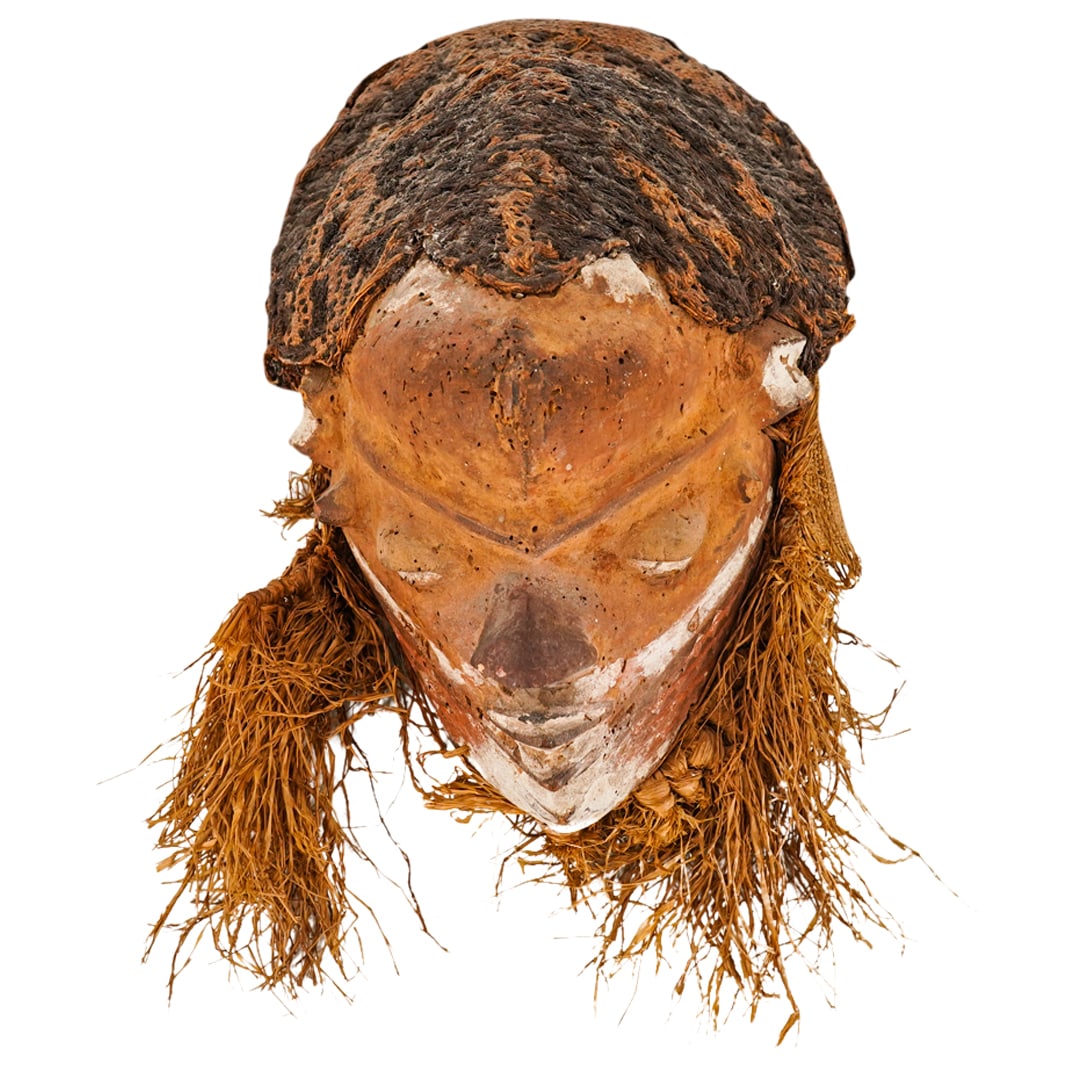 Vintage Congolese Pende Carved Wood And Raffia Mask (1 of 15)