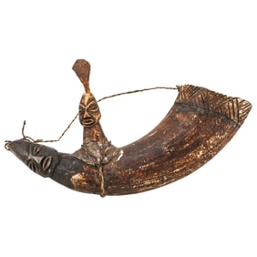 African Carved Figural Medicine Horn