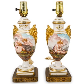 Pair Of Antique Capodimonte Style Porcelain Table Lamps