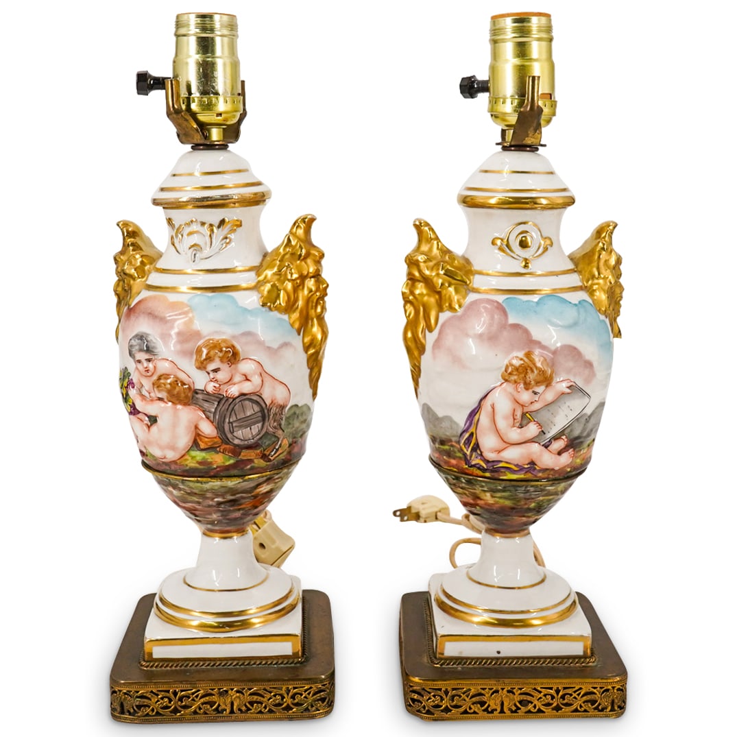 Pair Of Antique Capodimonte Style Porcelain Table Lamps (1 of 10)