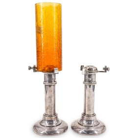 Pair Of Antique Hurricane Art Glass Lamps