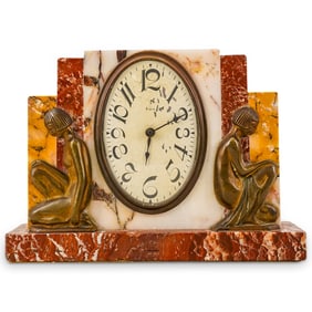 Art Deco European Hard Stone And Bronze Table Clock