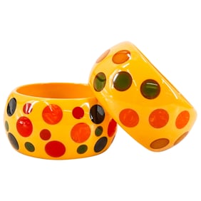(2 Pc) Vintage SHULTZ Chunky Bakelite Confetti Dots Cuff Bangles