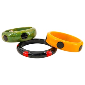 (3 Pc) Vintage SHULTZ Chunky Bakelite Confetti Dots Bangles