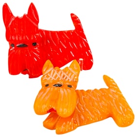 (2 Pc) Signed Schultz Bakelite Scottish Terrier Dog Brooch Set