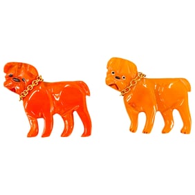 (2 Pc) Signed Schultz Bakelite Bulldog Brooch Set